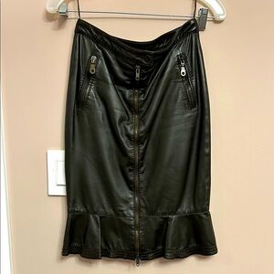 Moschino Dark Brown Leather Skirt with Ruffle Hem